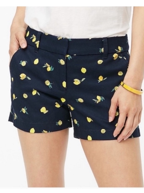 J. Crew Pants - J.Crew Lemon Print Chino Shorts 5” Navy Yellow NWT Size 4 Cotton